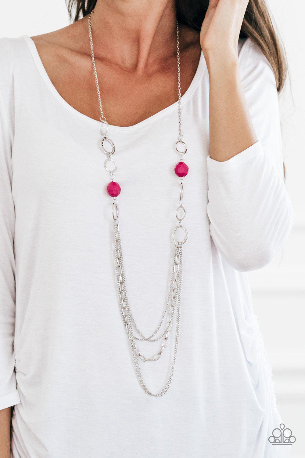 Margarita Masquerades Silver and Pink Necklace - Paparazzi Accessories-CarasShop.com - $5 Jewelry by Cara Jewels