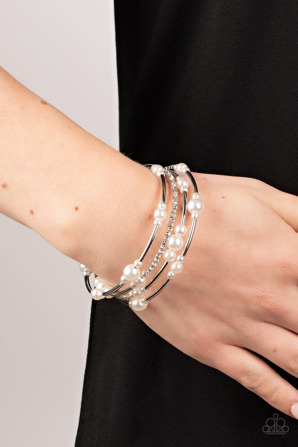 Marina Masterpiece White Pearl Infinity Wrap Bracelet - Paparazzi Accessories-on model - CarasShop.com - $5 Jewelry by Cara Jewels