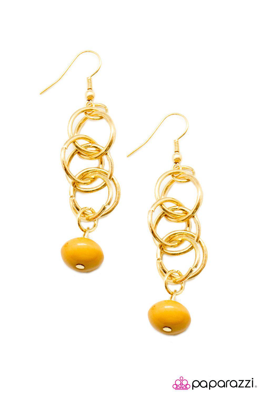 Marvelously Marvelous Yellow and Gold Earrings - Paparazzi Accessories-CarasShop.com - $5 Jewelry by Cara Jewels