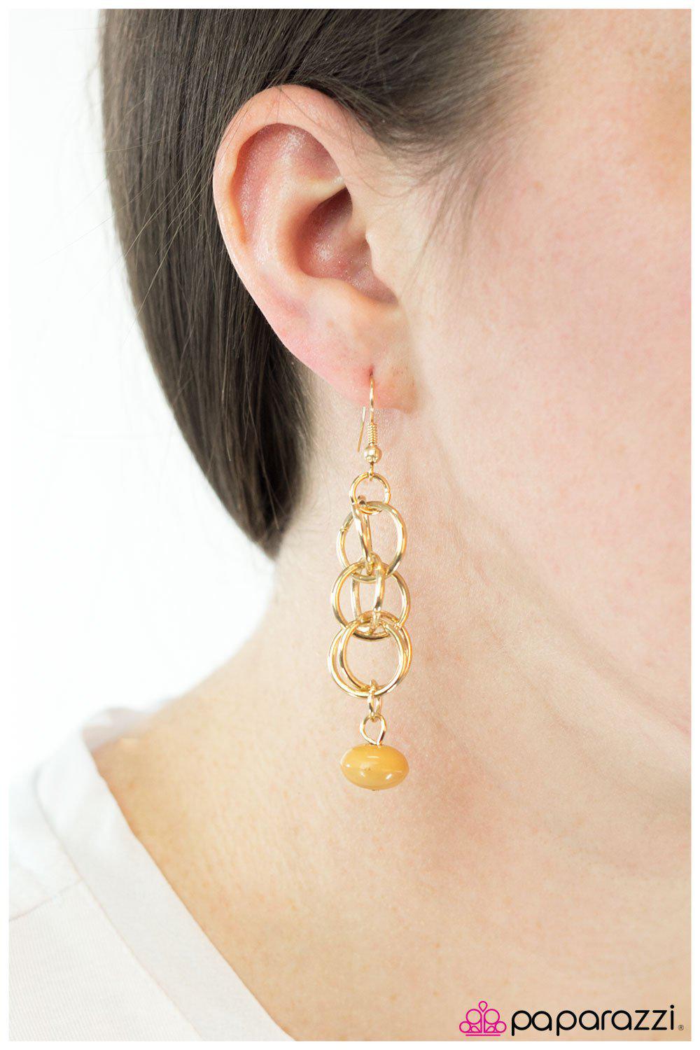 Marvelously Marvelous Yellow and Gold Earrings - Paparazzi Accessories-CarasShop.com - $5 Jewelry by Cara Jewels