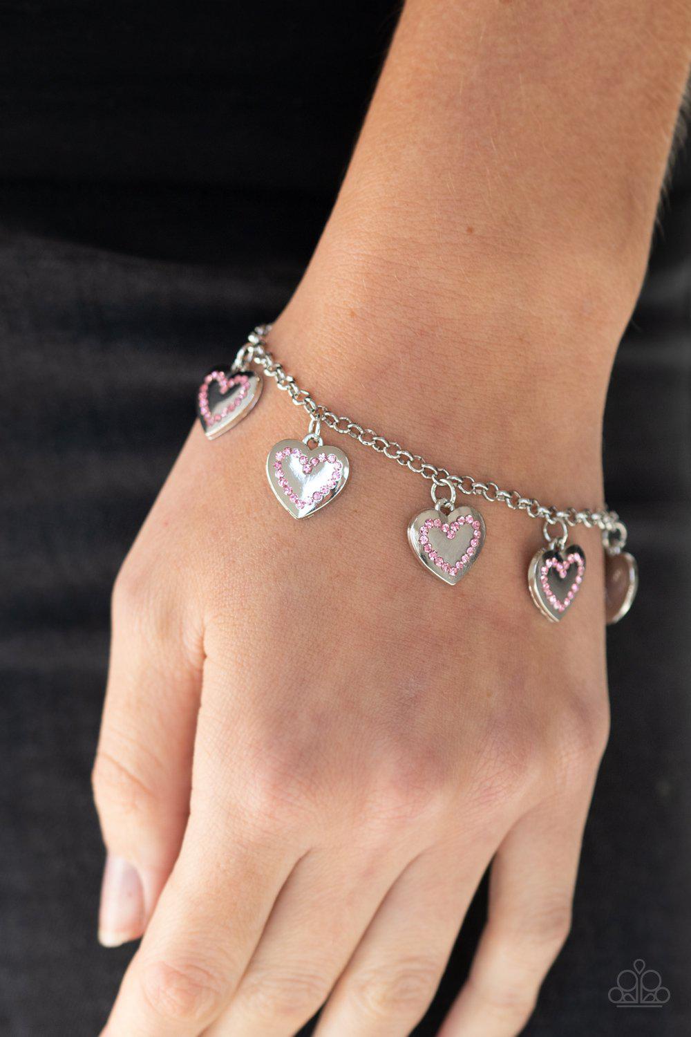 Matchmaker Matchmaker Pink Rhinestone Heart Bracelet - Paparazzi Accessories - model -CarasShop.com - $5 Jewelry by Cara Jewels