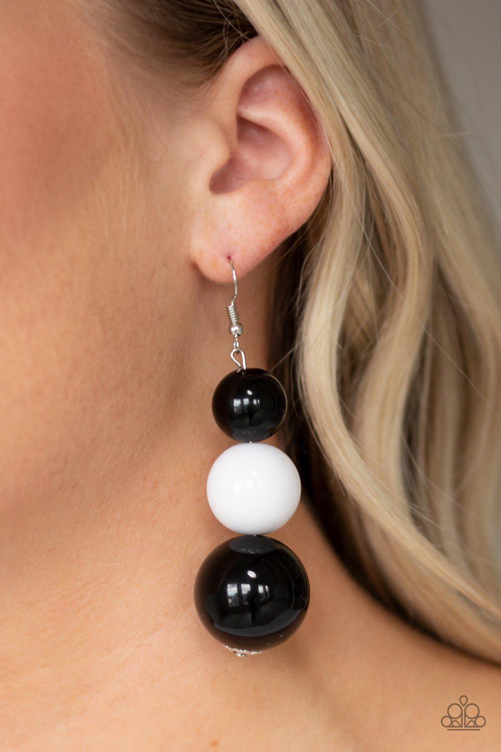 Material World Multi - Black and White Earrings - Paparazzi Accessories - model -CarasShop.com - $5 Jewelry by Cara Jewels