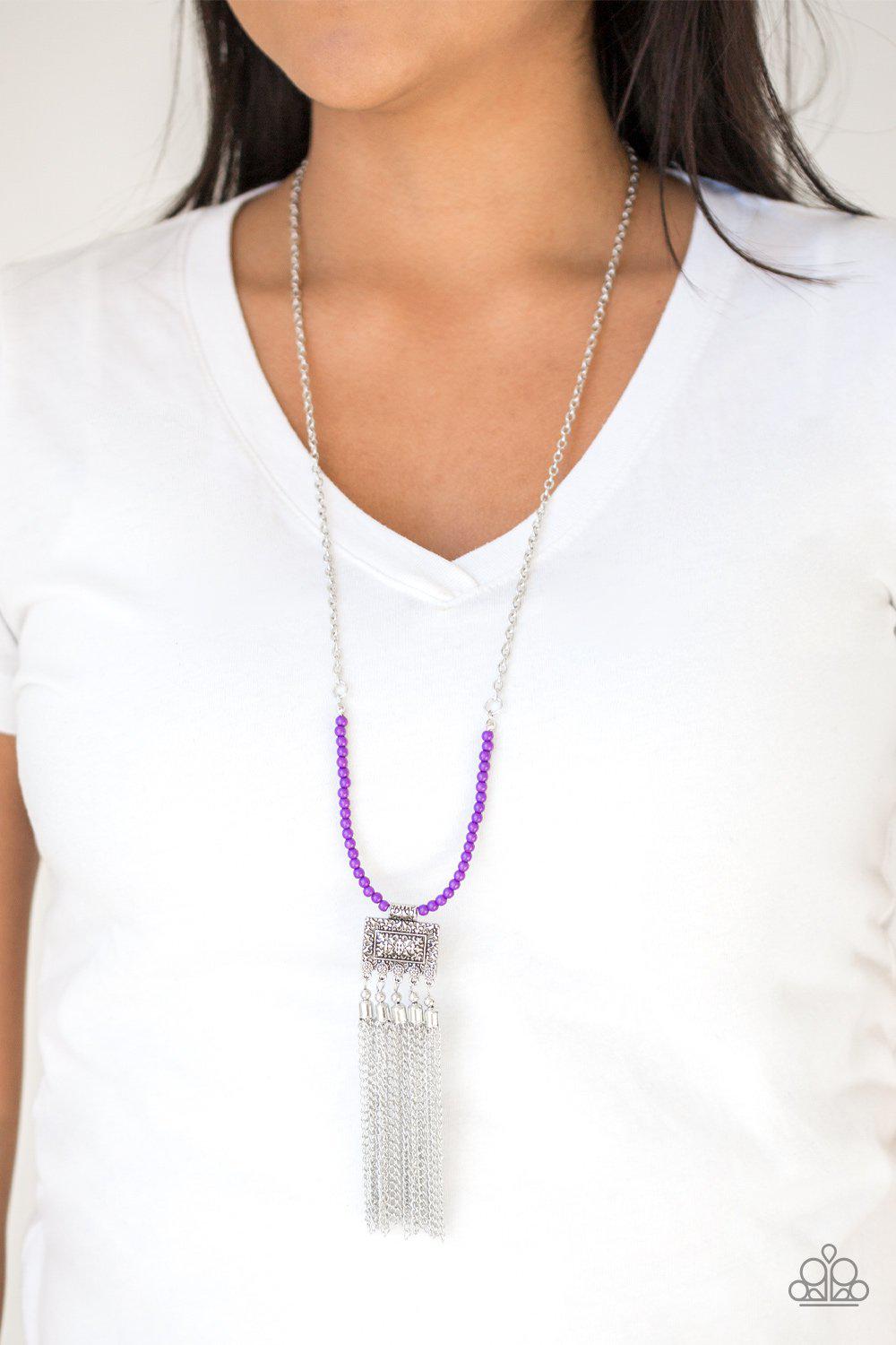 Mayan Masquerade Purple Necklace - Paparazzi Accessories - model -CarasShop.com - $5 Jewelry by Cara Jewels