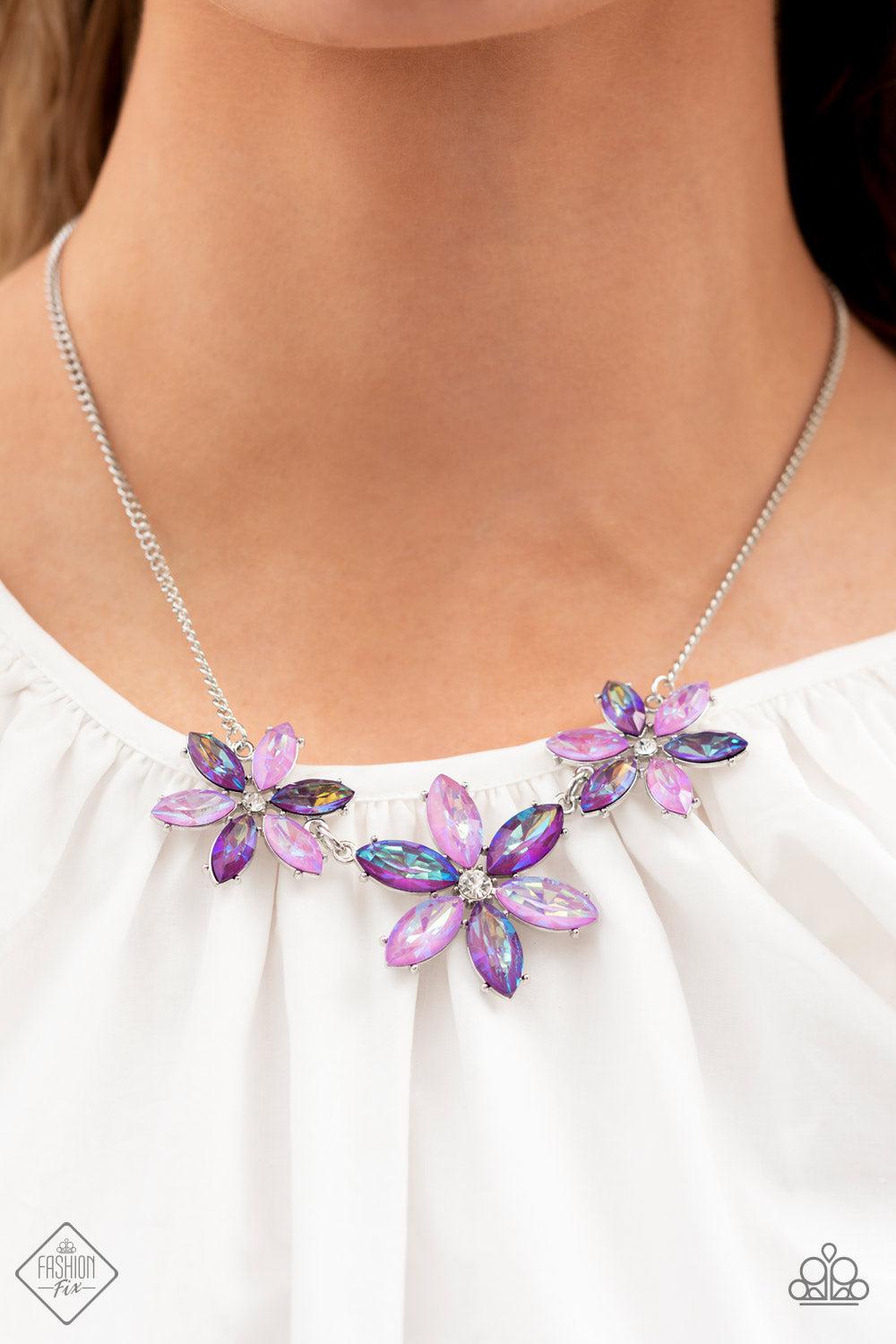Meadow Muse Purple Rhinestone Flower Necklace - Paparazzi Accessories-on model - CarasShop.com - $5 Jewelry by Cara Jewels