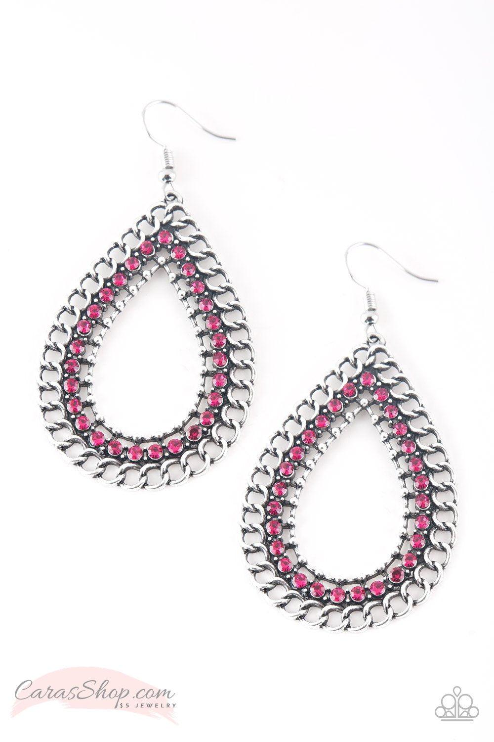Mechanical Marvel Pink Earrings - Paparazzi Accessories-CarasShop.com - $5 Jewelry by Cara Jewels