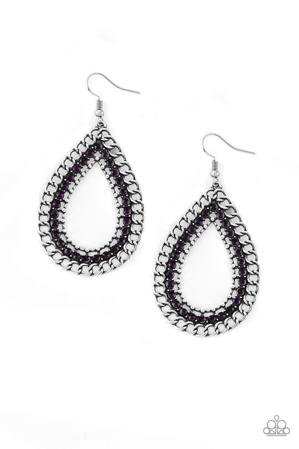 Mechanical Marvel Purple Gem and Silver Chain Teardrop Earrings - Paparazzi Accessories-CarasShop.com - $5 Jewelry by Cara Jewels