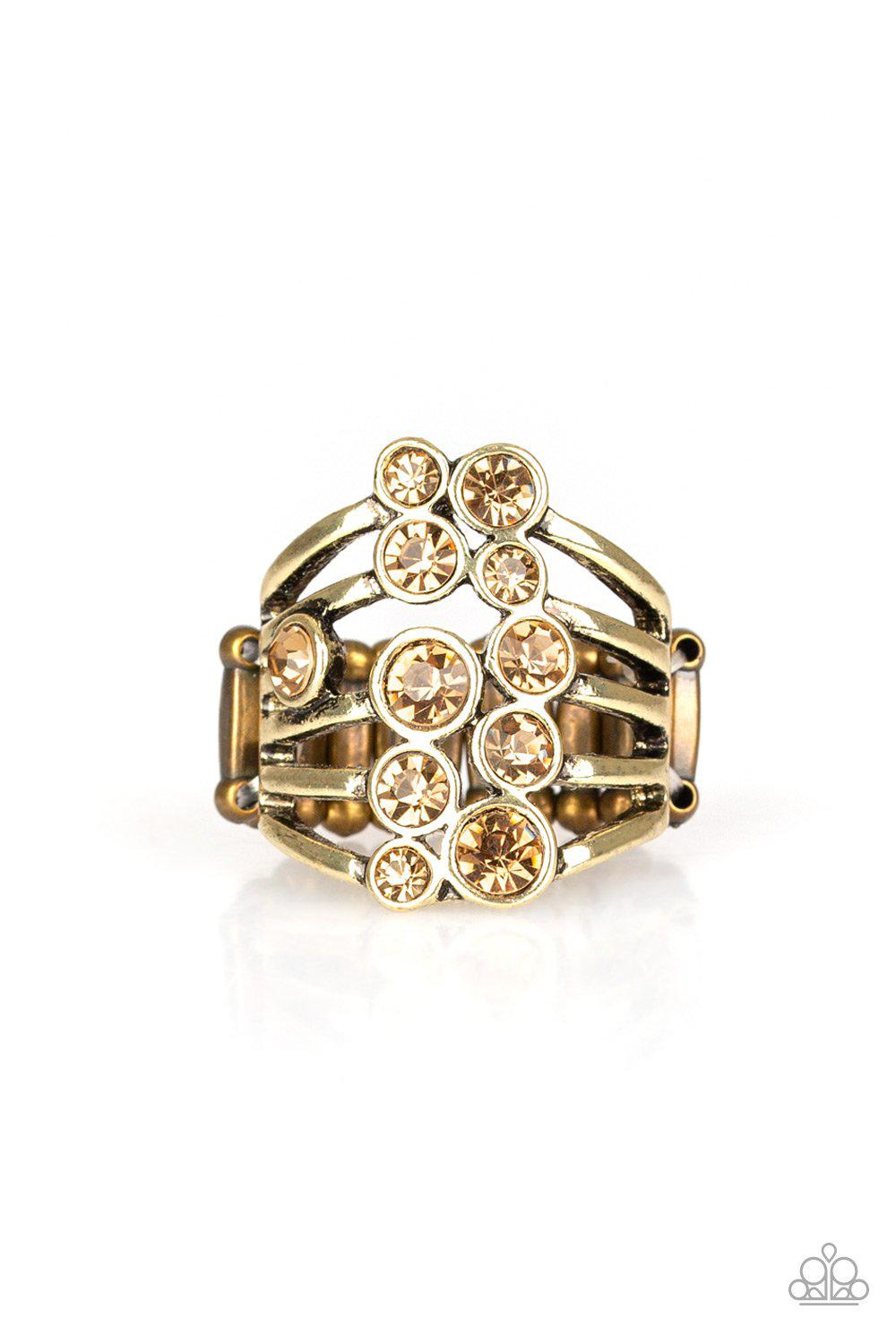 Meet In The Middle Brass and Rhinestone Ring - Paparazzi Accessories-CarasShop.com - $5 Jewelry by Cara Jewels