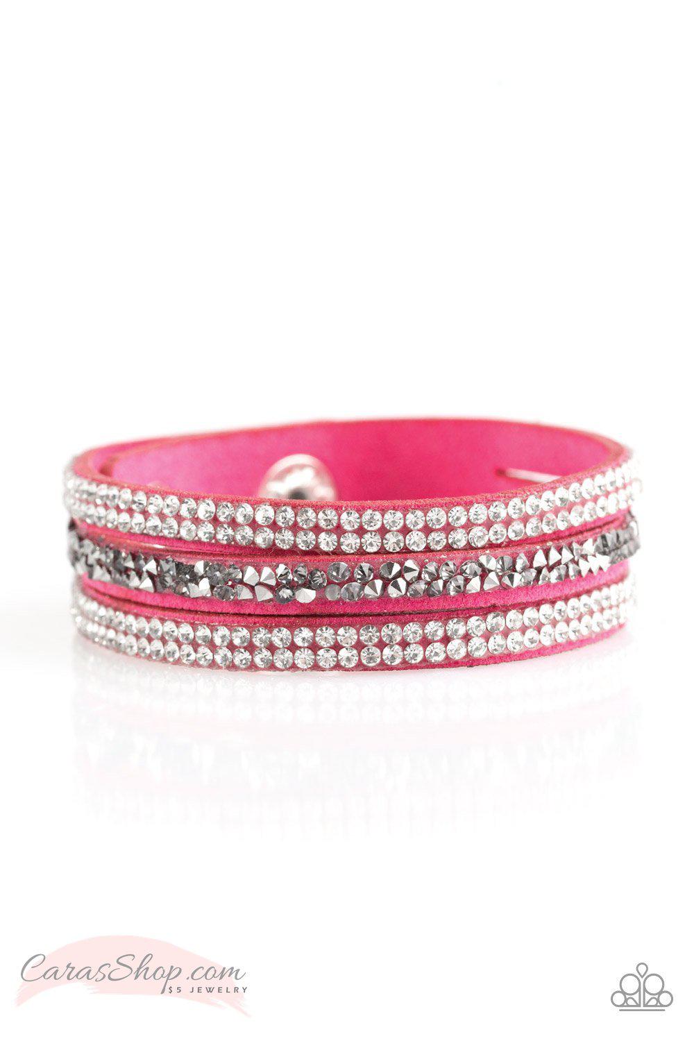 Mega Glam Hot Pink Wrap Snap Bracelet - Paparazzi Accessories-CarasShop.com - $5 Jewelry by Cara Jewels