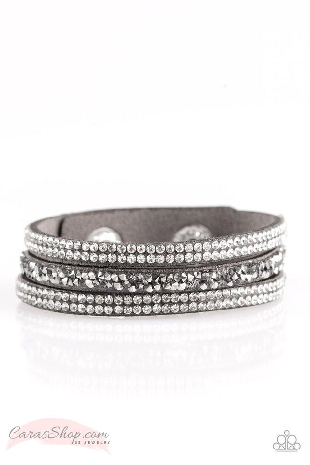 Mega Glam Silver Wrap Snap Bracelet - Paparazzi Accessories-CarasShop.com - $5 Jewelry by Cara Jewels