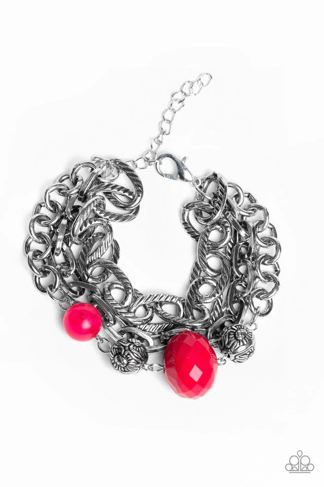 Mega Malibu Pink and Silver Bracelet - Paparazzi Accessories- lightbox - CarasShop.com - $5 Jewelry by Cara Jewels