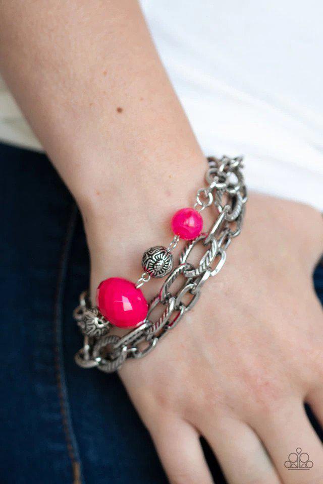 Mega Malibu Pink and Silver Bracelet - Paparazzi Accessories- lightbox - CarasShop.com - $5 Jewelry by Cara Jewels