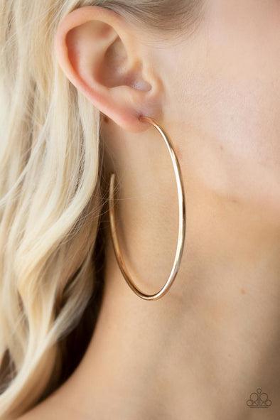 Mega Metro Gold Earrings - Paparazzi Accessories-on model - CarasShop.com - $5 Jewelry by Cara Jewels