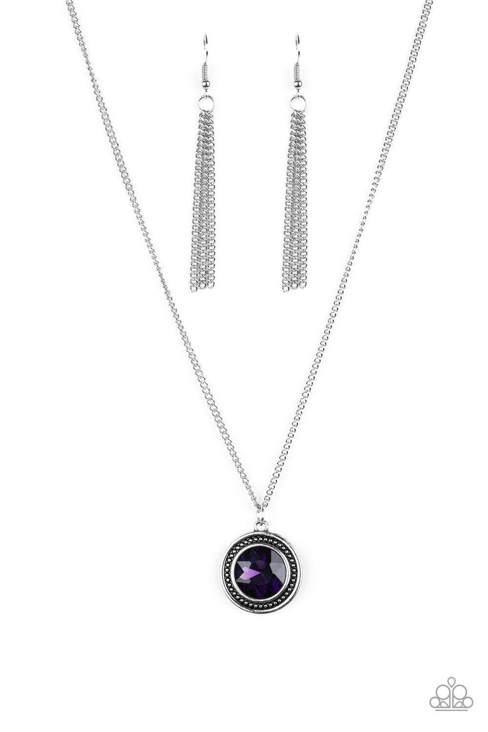 Mega Money Purple Gem Necklace and matching Earrings - Paparazzi Accessories-CarasShop.com - $5 Jewelry by Cara Jewels