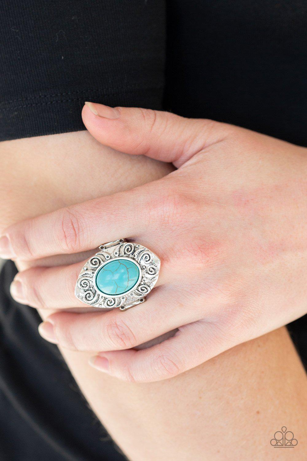 Mega Mother Nature Turquoise Blue Stone Ring - Paparazzi Accessories- model - CarasShop.com - $5 Jewelry by Cara Jewels