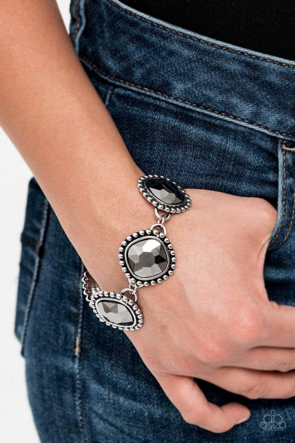 Megawatt Silver Hematite Rhinestone Bracelet - Paparazzi Accessories Convention Exclusive-CarasShop.com - $5 Jewelry by Cara Jewels