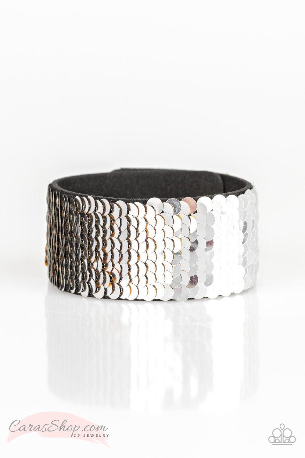Mer-mazingly Mermaid Gold and Silver Reversible Sequin Wrap Snap Bracelet - Paparazzi Accessories-CarasShop.com - $5 Jewelry by Cara Jewels