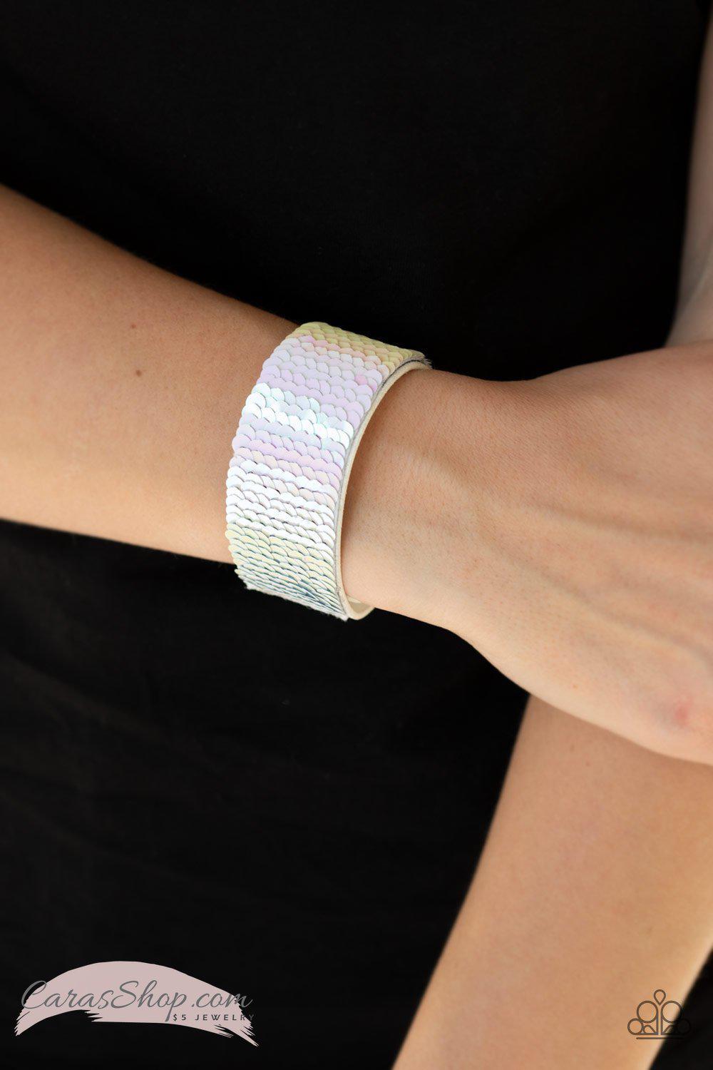 Mer-mazingly Mermaid Pink and Silver Reversible Sequin Wrap Snap Bracelet - Paparazzi Accessories-CarasShop.com - $5 Jewelry by Cara Jewels
