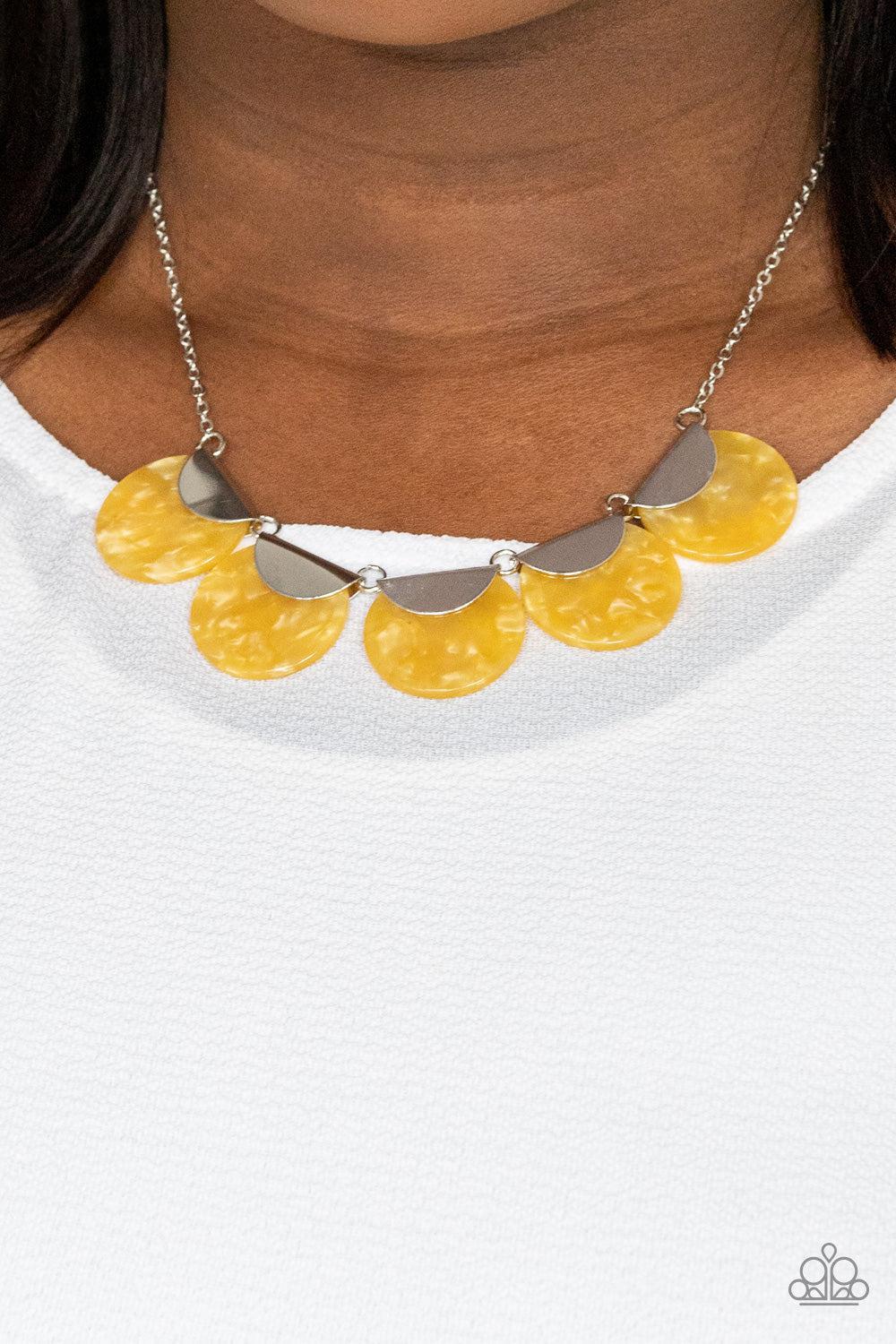 Mermaid Oasis Yellow Acrylic Necklace - Paparazzi Accessories-on model - CarasShop.com - $5 Jewelry by Cara Jewels