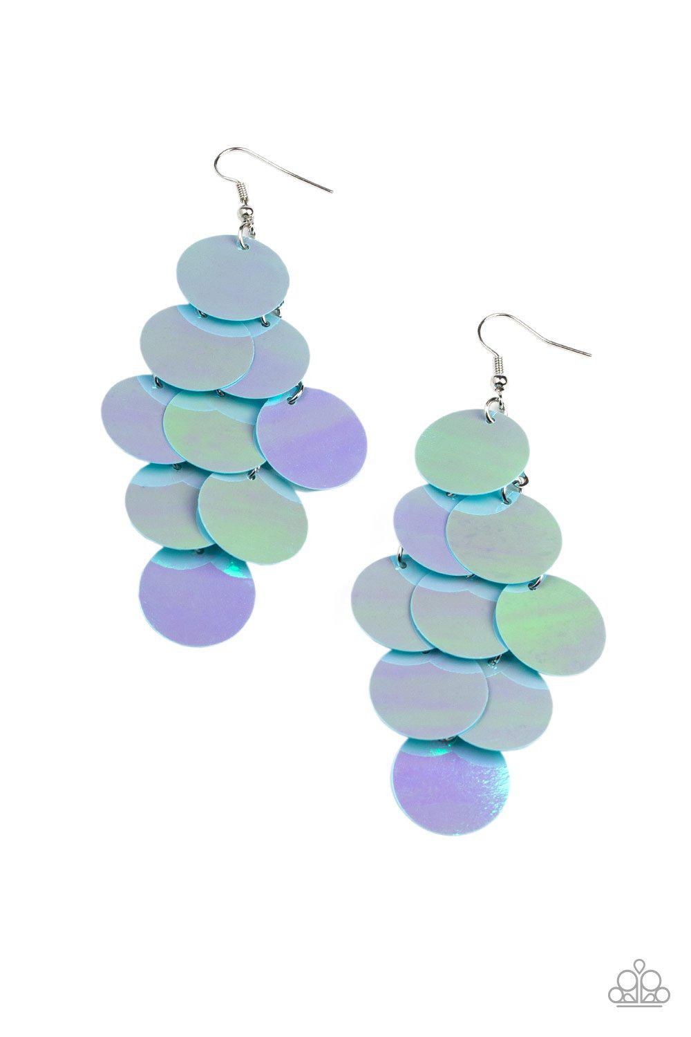 Mermaid Shimmer Blue Iridescent Earrings - Paparazzi Accessories-CarasShop.com - $5 Jewelry by Cara Jewels