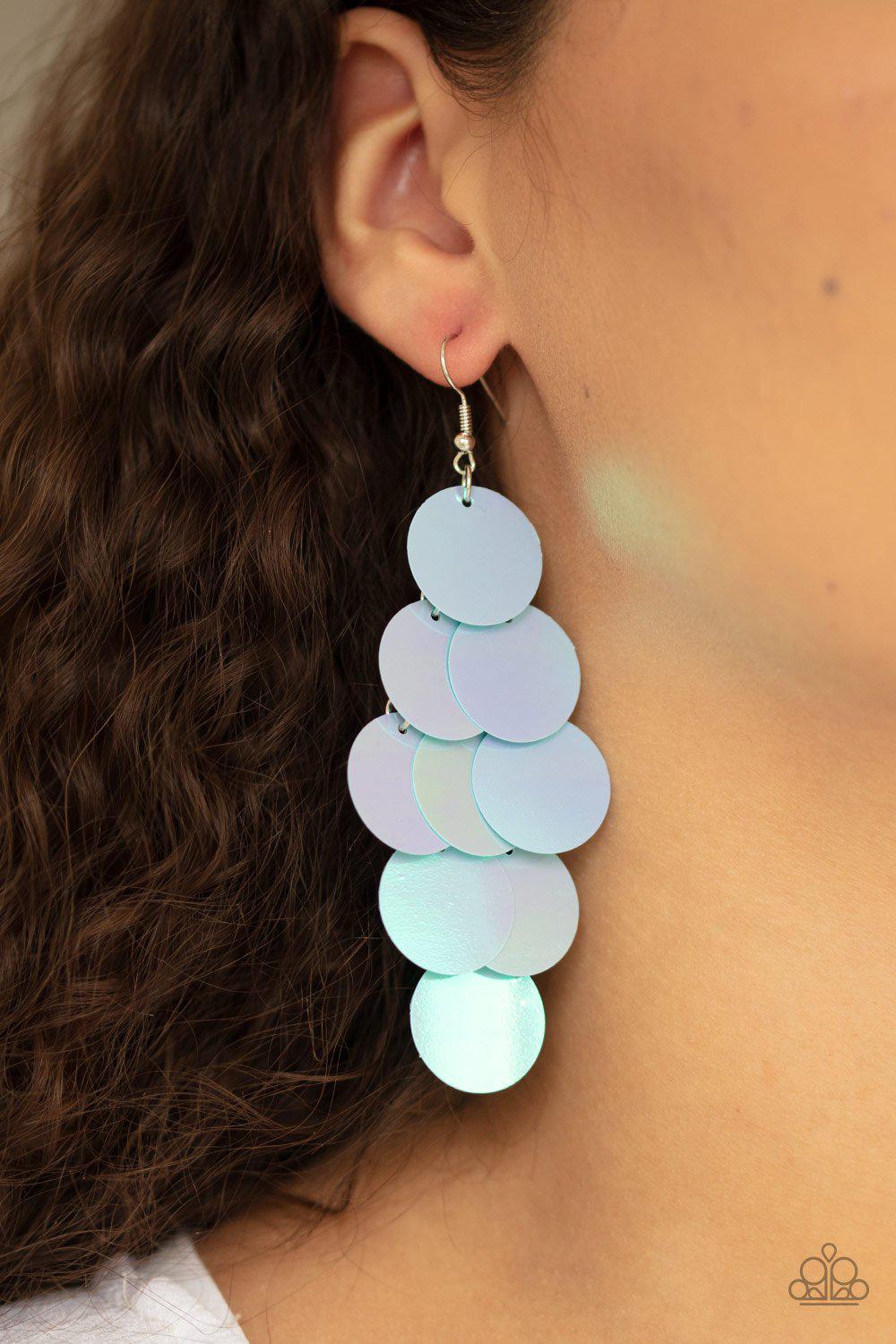 Mermaid Shimmer Blue Iridescent Earrings - Paparazzi Accessories-CarasShop.com - $5 Jewelry by Cara Jewels