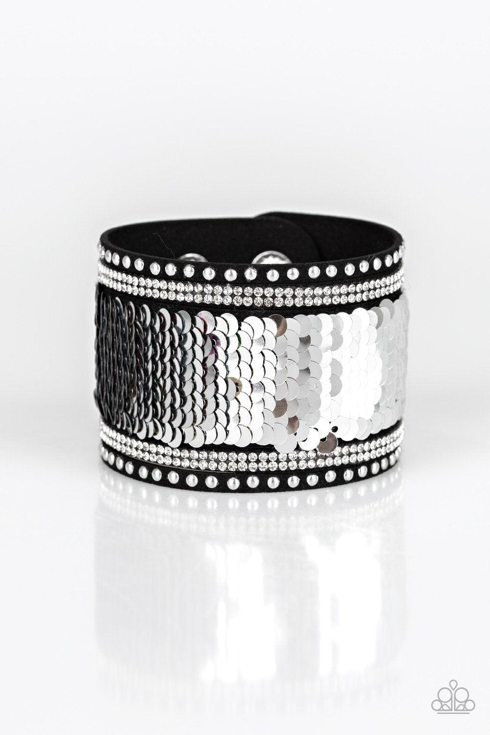 MERMAIDS Have More Fun Multicolor and Silver Sequin Reversible Urban Wrap Snap Bracelet - Paparazzi Accessories-CarasShop.com - $5 Jewelry by Cara Jewels