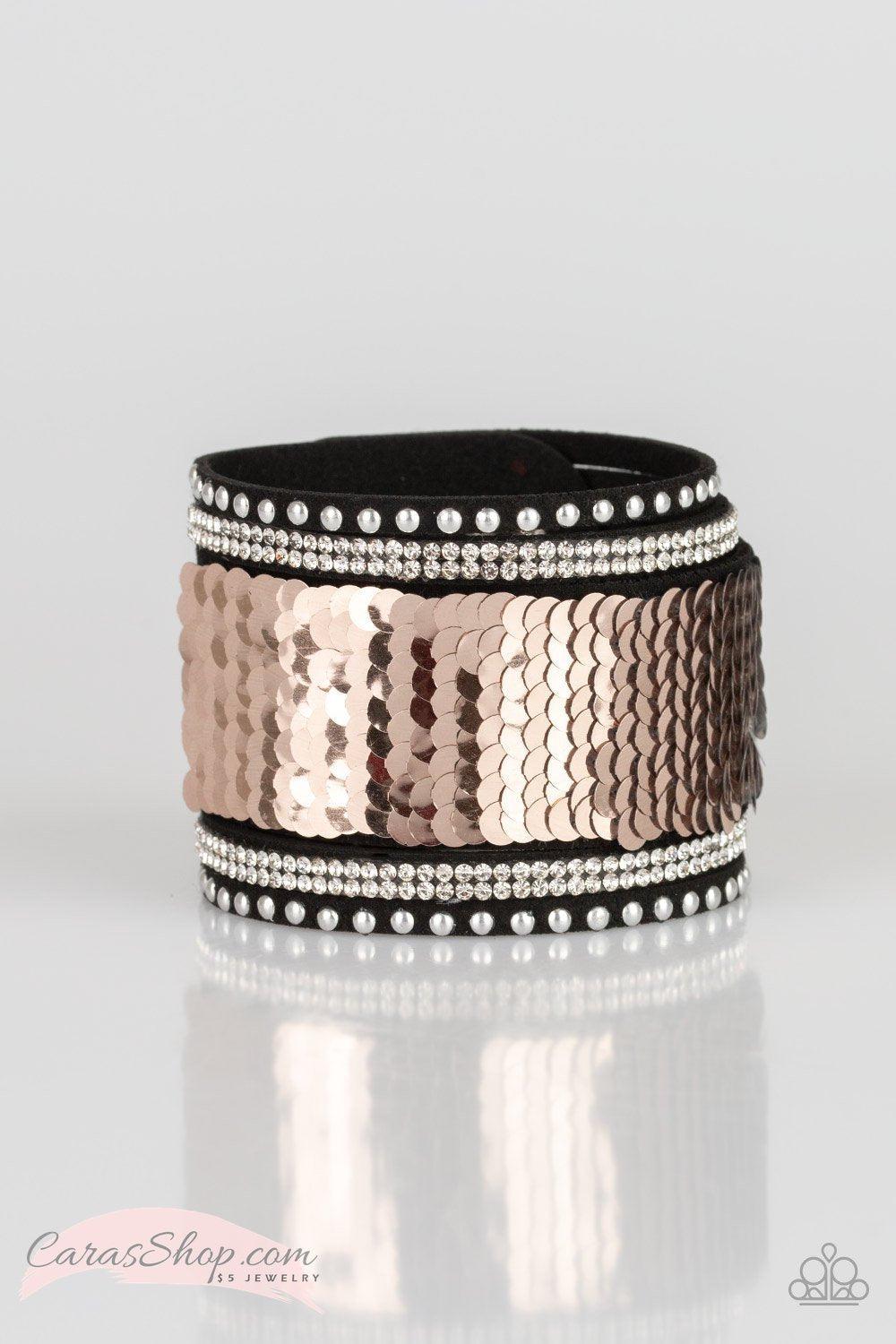 MERMAIDS Have More Fun Rose Gold and Silver Sequin Wrap Snap Bracelet - Paparazzi Accessories-CarasShop.com - $5 Jewelry by Cara Jewels