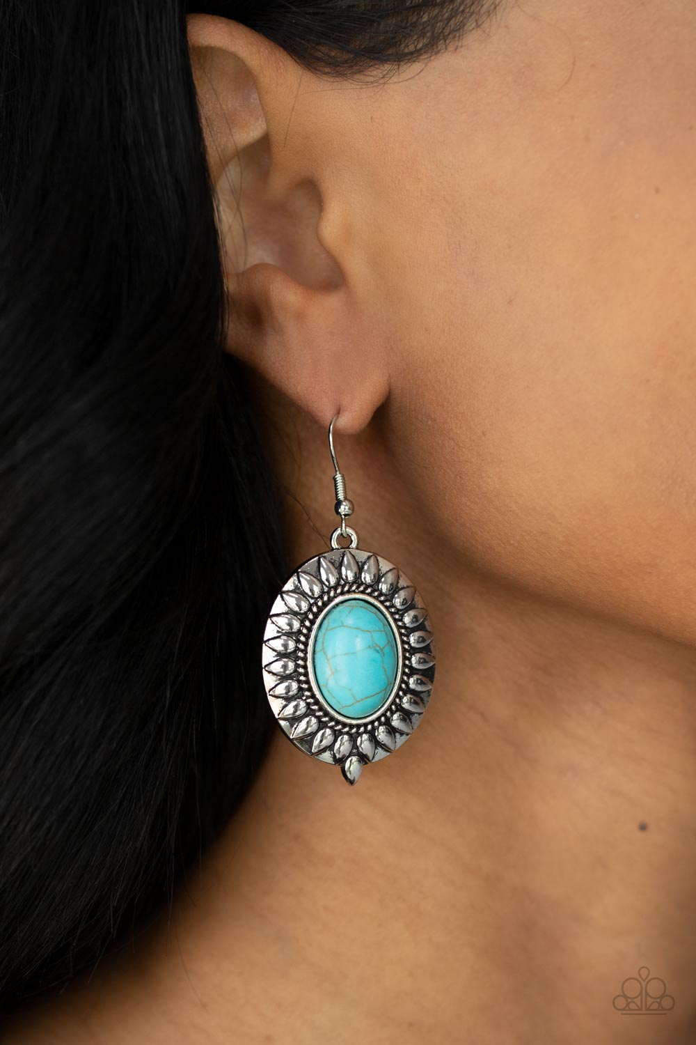 Mesa Garden Turquoise Blue Stone Earrings - Paparazzi Accessories- on model - CarasShop.com - $5 Jewelry by Cara Jewels