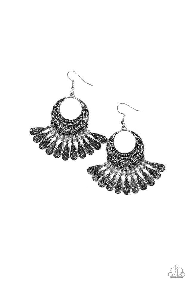 Mesa Majesty Silver Earrings - Paparazzi Accessories-CarasShop.com - $5 Jewelry by Cara Jewels