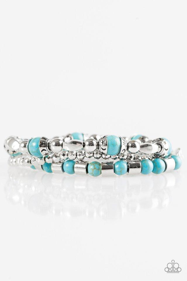 Mesa Mason Silver and Turquoise Blue Stone Bracelet Set - Paparazzi Accessories-CarasShop.com - $5 Jewelry by Cara Jewels