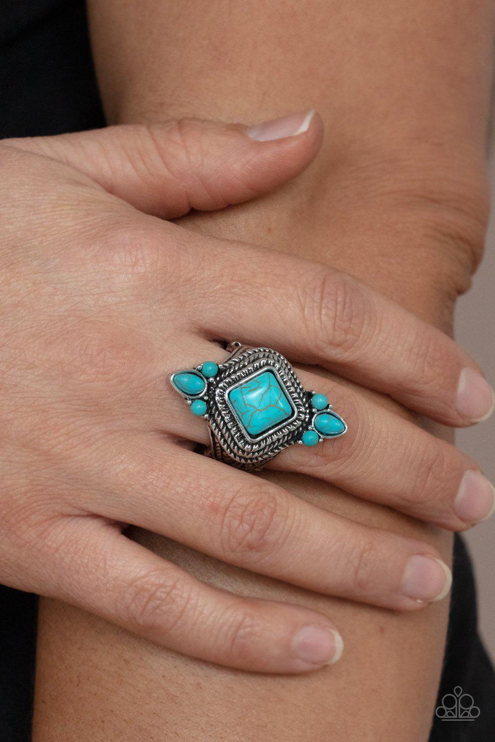 Mesa Mystic Turquoise Blue Stone Ring - Paparazzi Accessories- model - CarasShop.com - $5 Jewelry by Cara Jewels