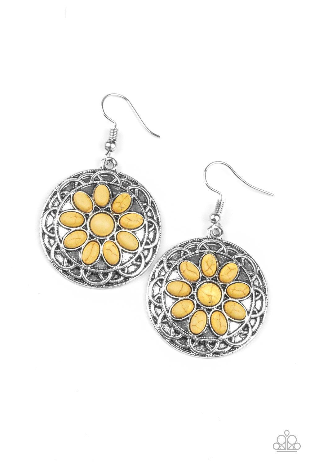 Mesa Oasis Yellow Stone Flower Earrings - Paparazzi Accessories-CarasShop.com - $5 Jewelry by Cara Jewels