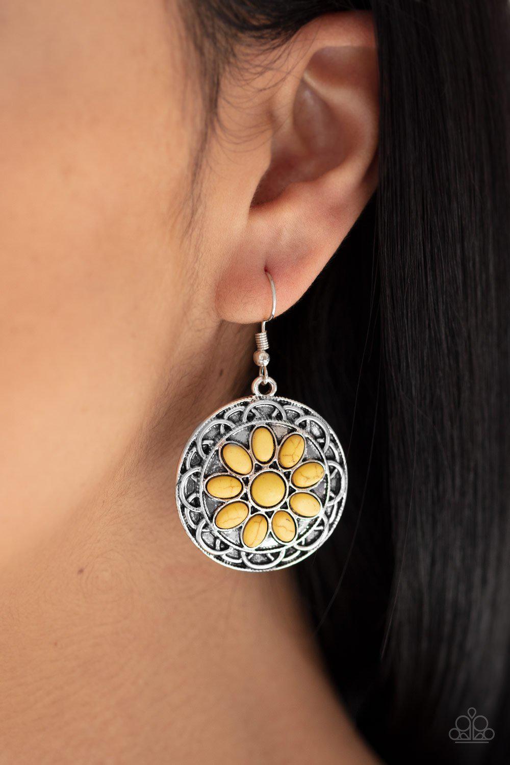 Mesa Oasis Yellow Stone Flower Earrings - Paparazzi Accessories-CarasShop.com - $5 Jewelry by Cara Jewels