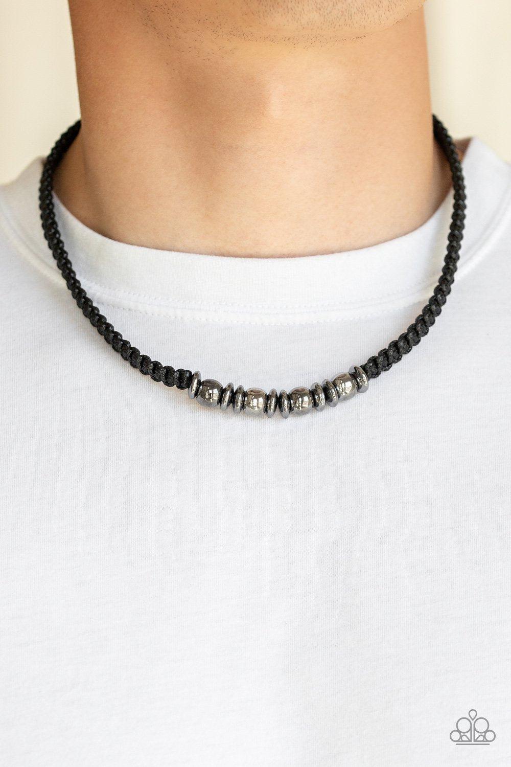 Metal Mechanics Black Urban Necklace - Paparazzi Accessories - model -CarasShop.com - $5 Jewelry by Cara Jewels