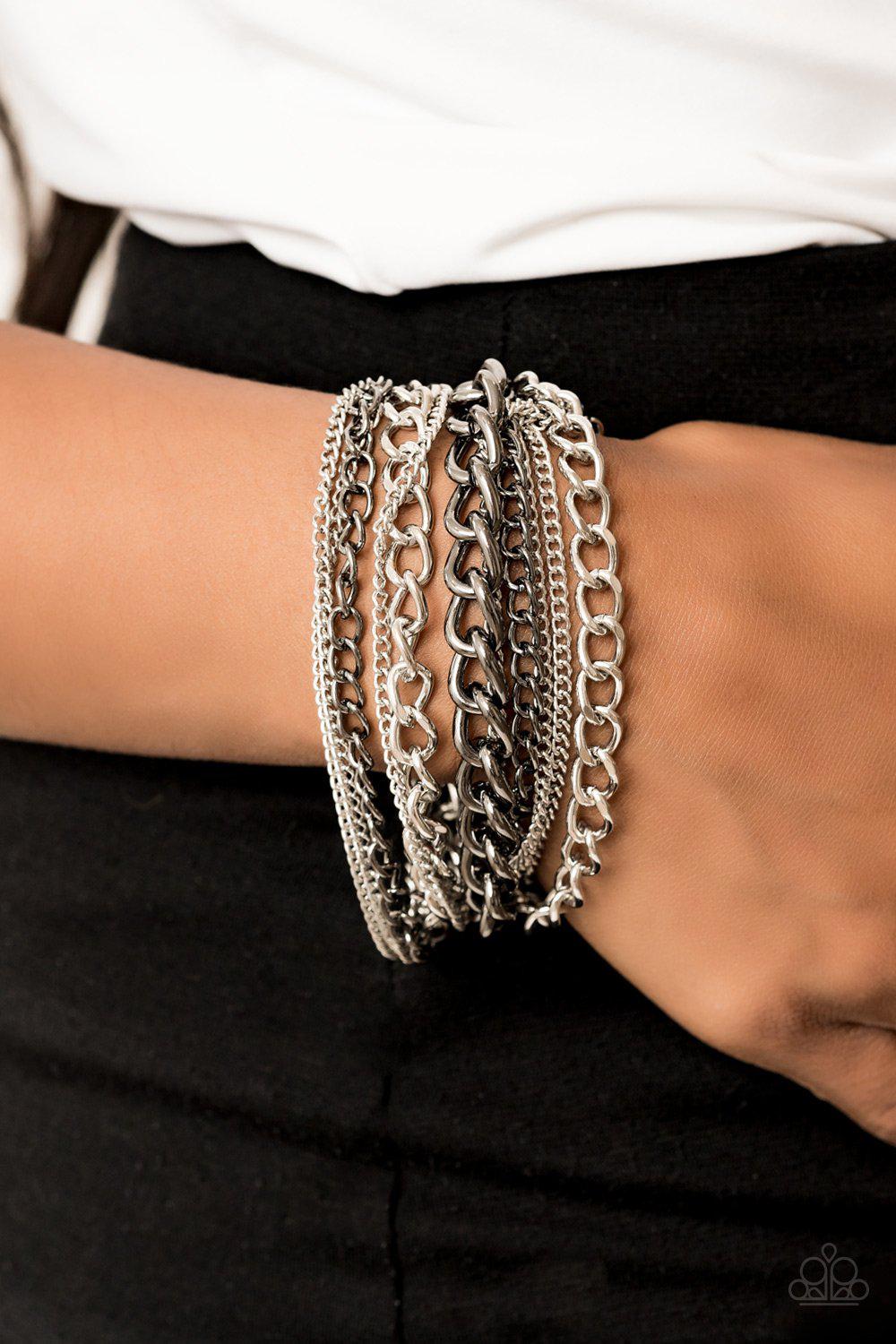 Metallic Horizon Silver and Gunmetal Chain Bracelet - Paparazzi Accessories-CarasShop.com - $5 Jewelry by Cara Jewels