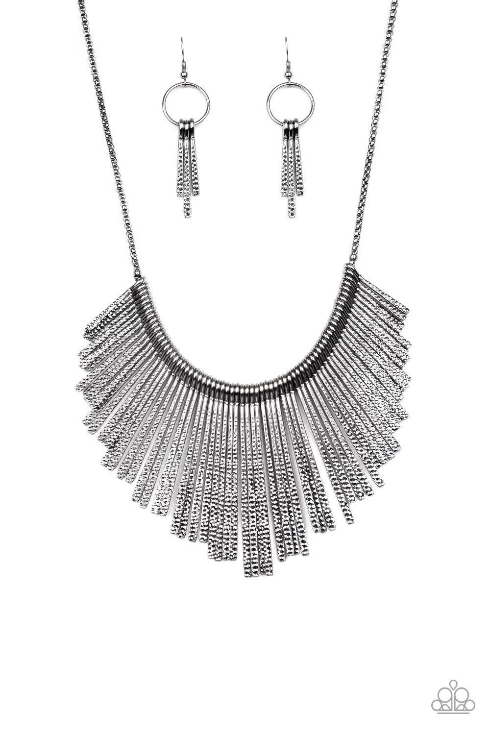 Metallic Mane Black Gunmetal Necklace - Paparazzi Accessories-CarasShop.com - $5 Jewelry by Cara Jewels