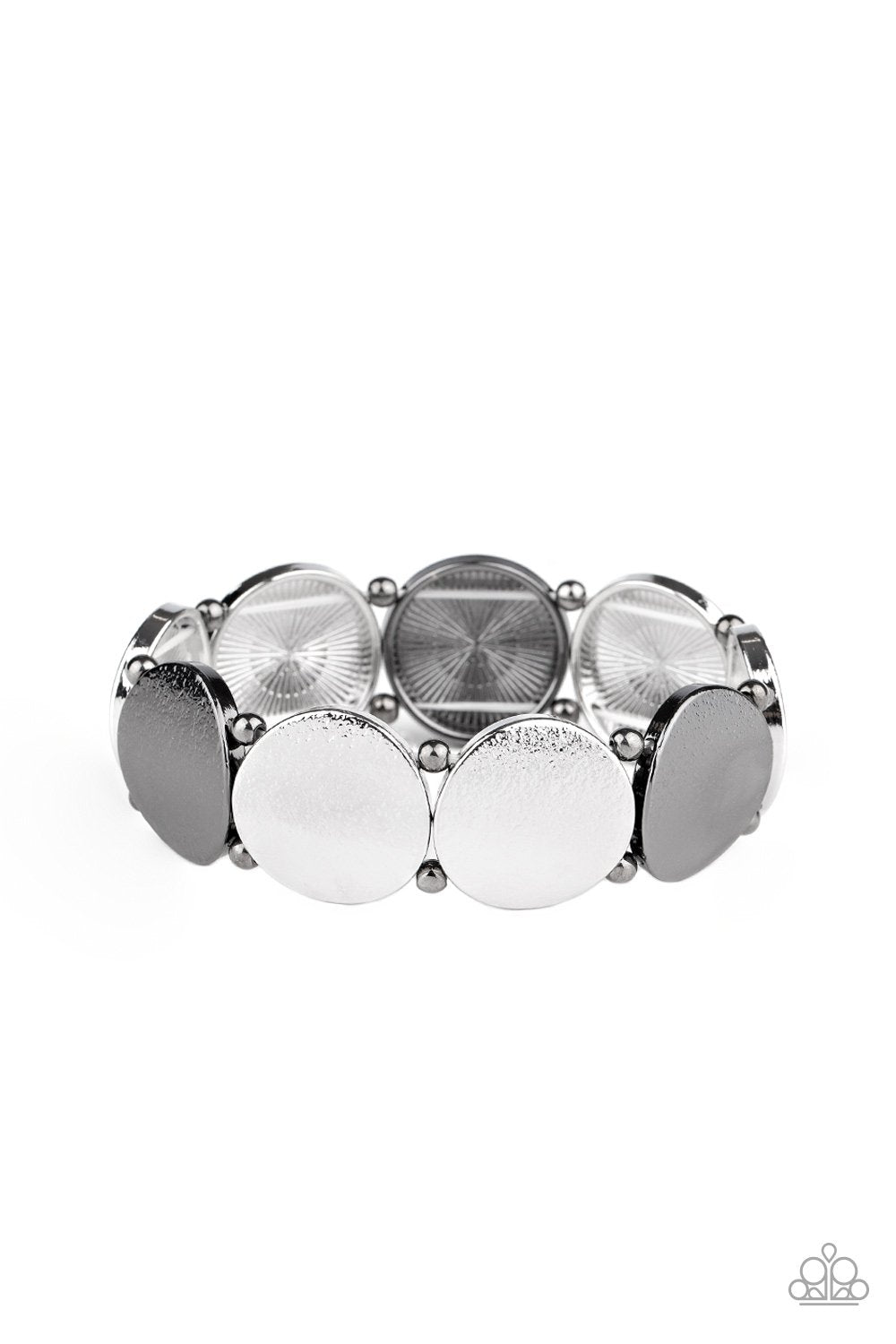 Metallic Spotlight Multi Gunmetal and Silver Stretch Bracelet - Paparazzi Accessories-CarasShop.com - $5 Jewelry by Cara Jewels