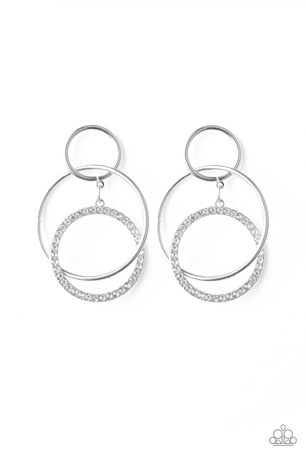 Metro Bliss Silver and White Rhinestone Earrings - Paparazzi Accessories-CarasShop.com - $5 Jewelry by Cara Jewels