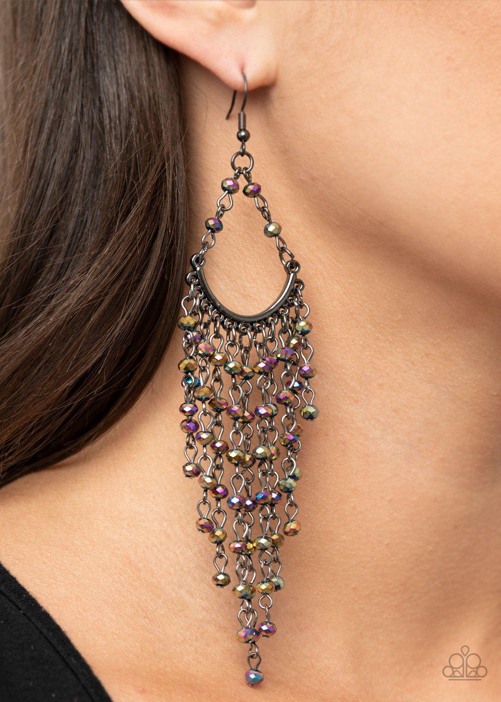 Metro Confetti Multi &quot;Oil Spill&quot; Tassel Earrings - Paparazzi Accessories Life of the Party Exclusive February 2021 - model -CarasShop.com - $5 Jewelry by Cara Jewels