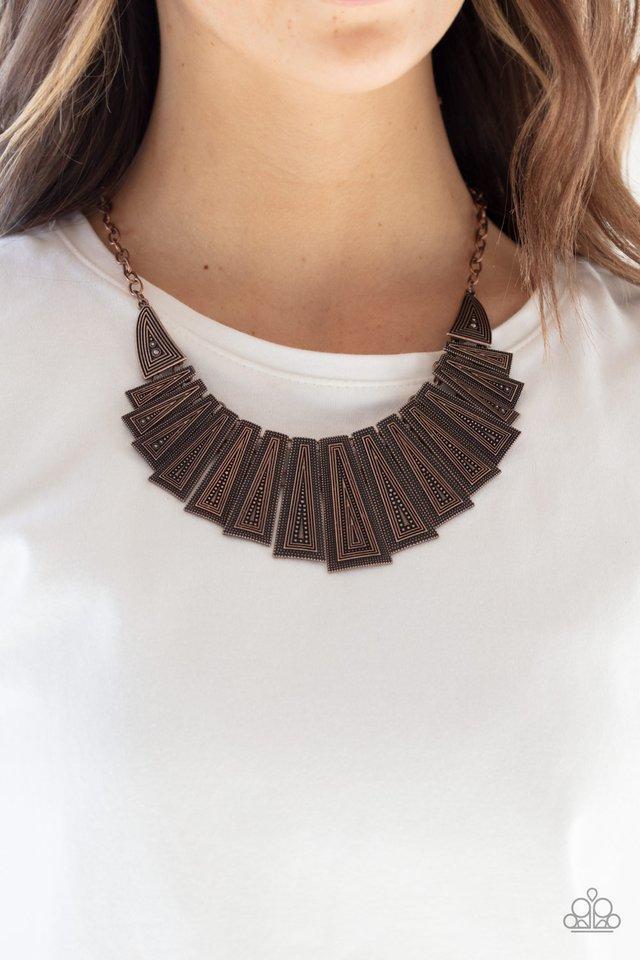Metro Mane Copper Necklace - Paparazzi Accessories - model -CarasShop.com - $5 Jewelry by Cara Jewels