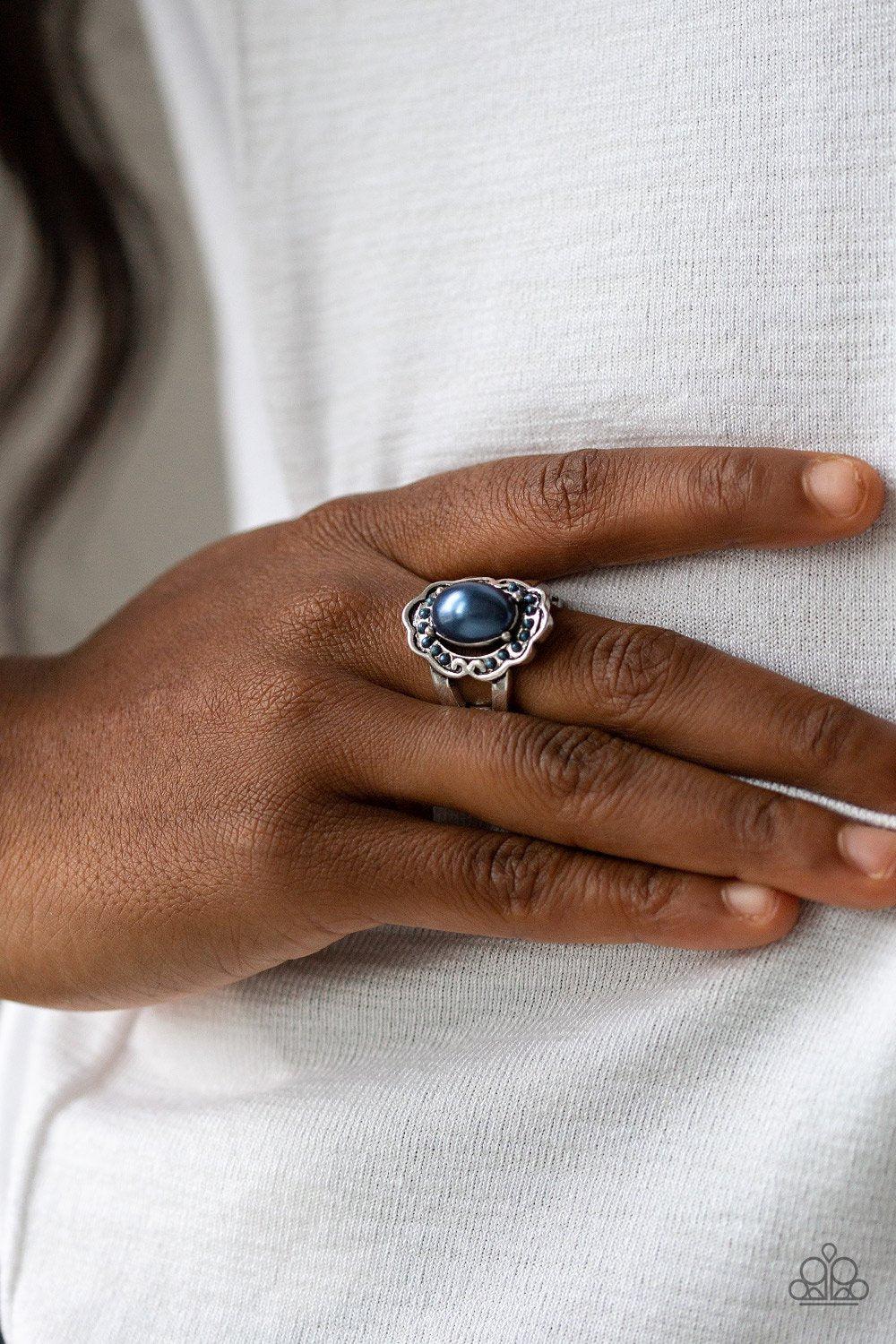Metro Marina Blue Pearl Ring - Paparazzi Accessories-CarasShop.com - $5 Jewelry by Cara Jewels