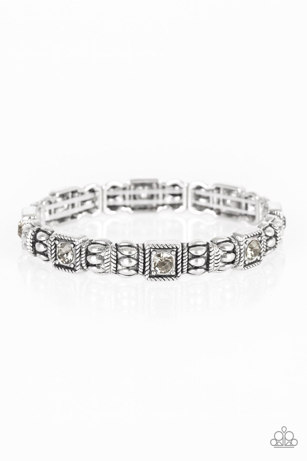 Metro Marvelous Smoky Rhinestone Silver Stretch Bracelet - Paparazzi Accessories-CarasShop.com - $5 Jewelry by Cara Jewels
