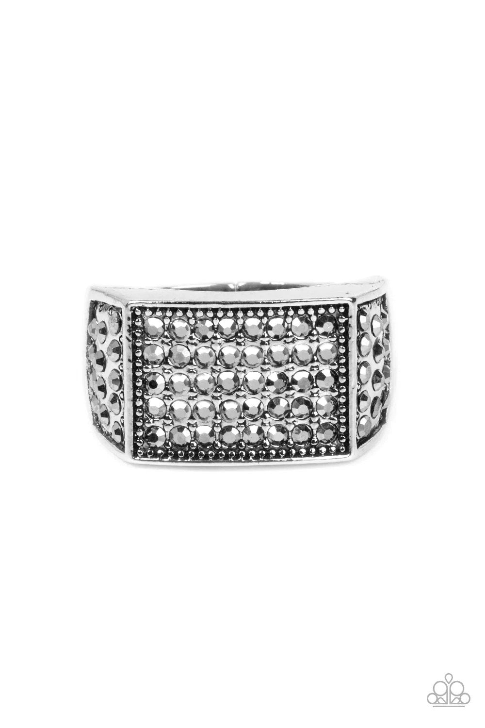 Metro Merger Men&#39;s Silver &amp; Hematite Ring - Paparazzi Accessories- lightbox - CarasShop.com - $5 Jewelry by Cara Jewels