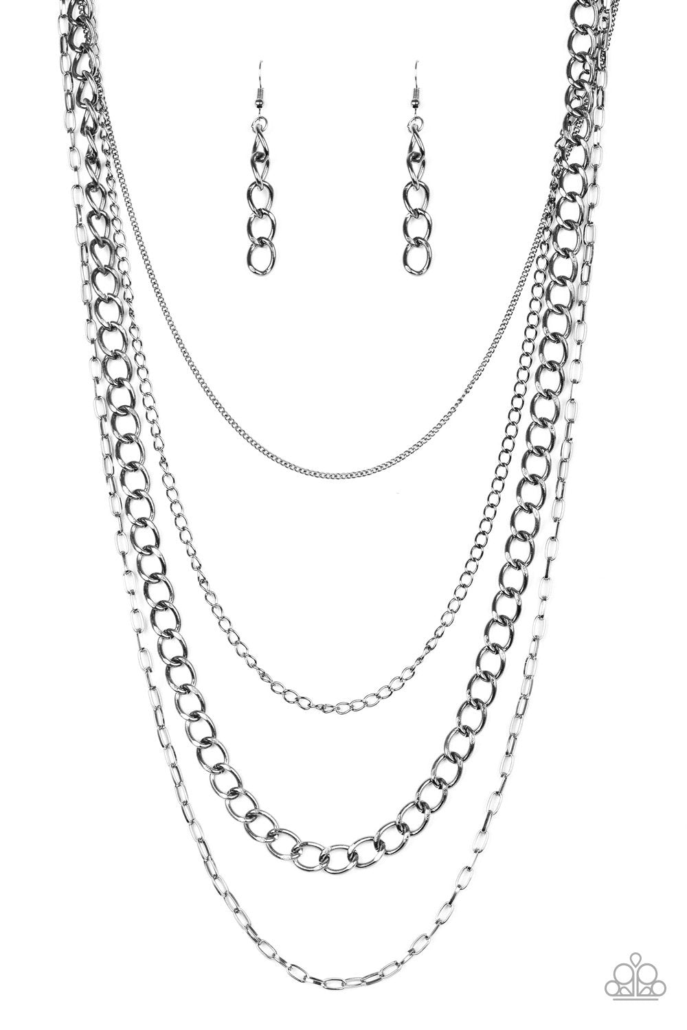 Metro Metal Long Gunmetal Black Chain Necklace - Paparazzi Accessories-CarasShop.com - $5 Jewelry by Cara Jewels