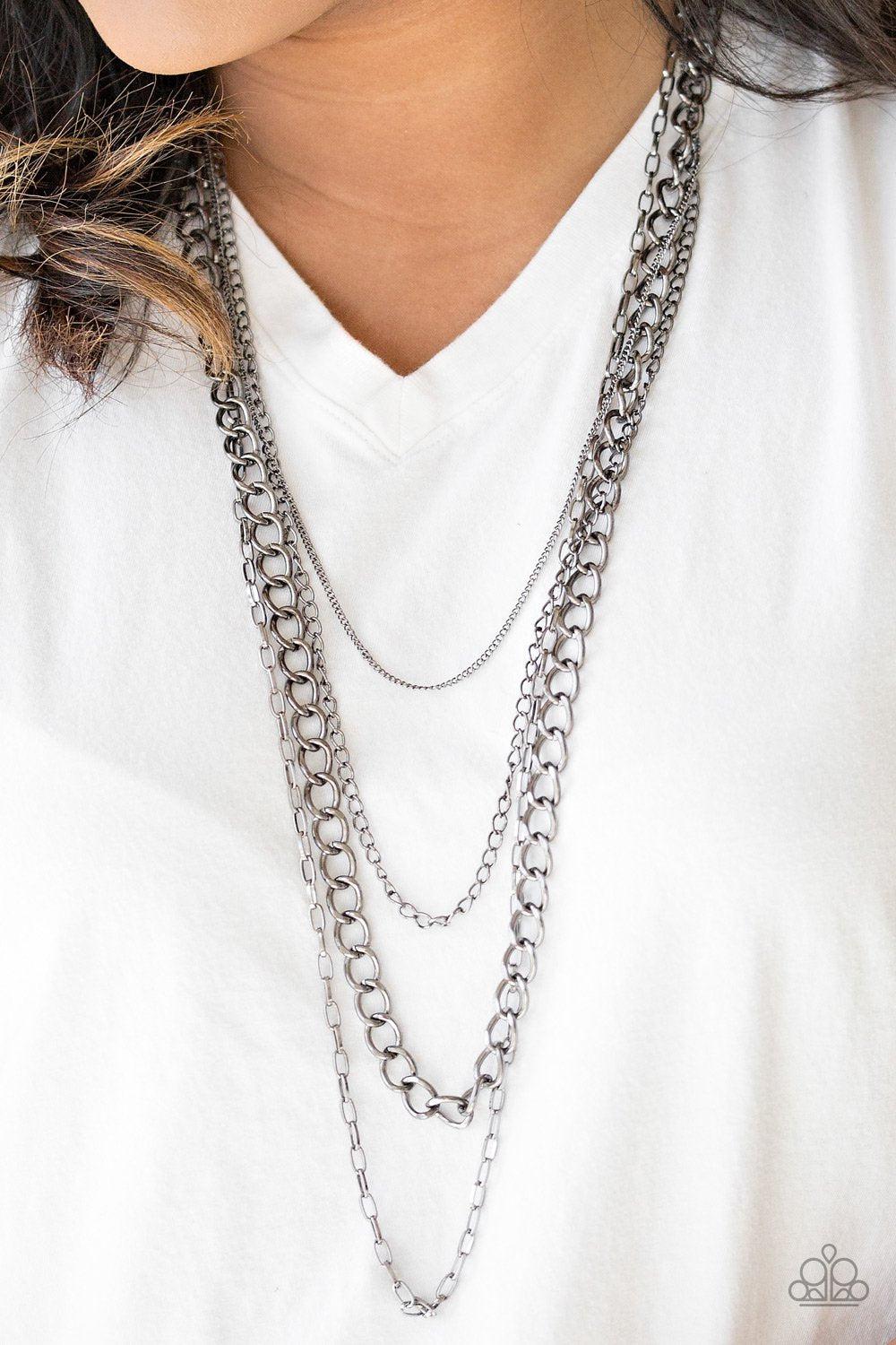 Metro Metal Long Gunmetal Black Chain Necklace - Paparazzi Accessories-CarasShop.com - $5 Jewelry by Cara Jewels