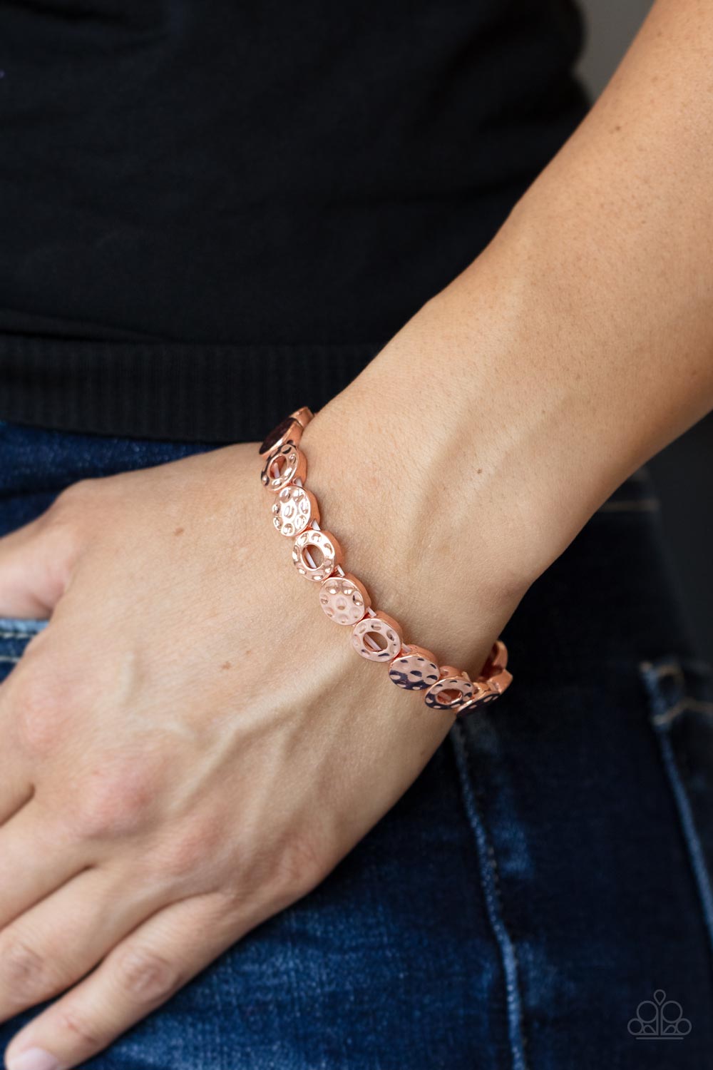 Metro Metalsmith Copper Bracelet - Paparazzi Accessories- on model - CarasShop.com - $5 Jewelry by Cara Jewels