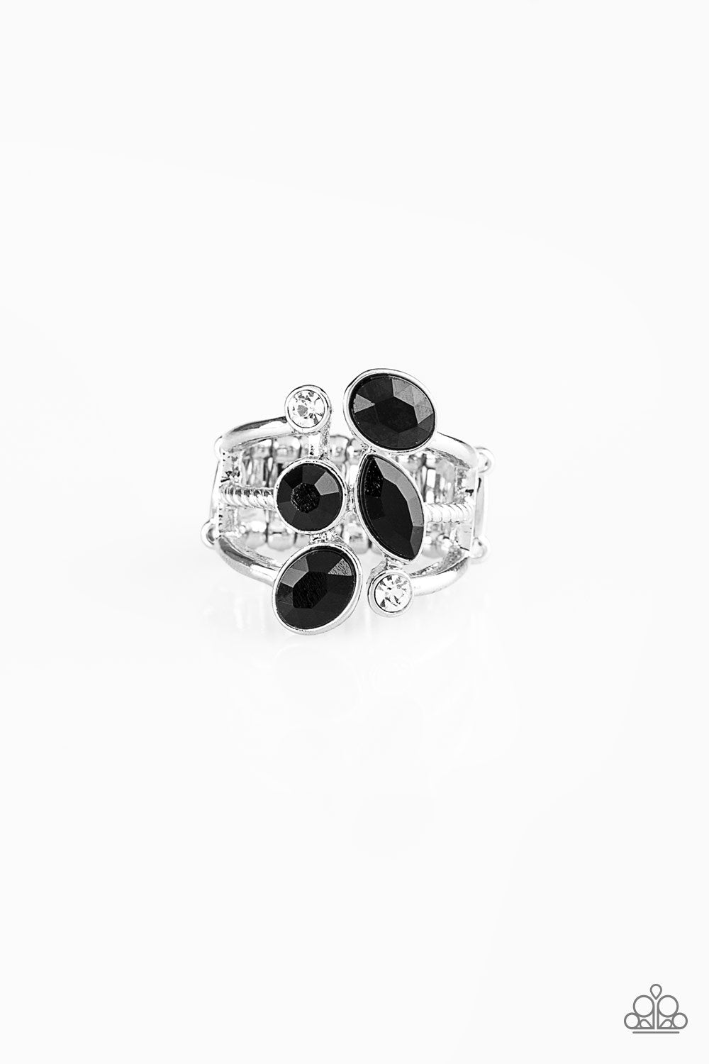 Metro Mingle Black and White Rhinestone Ring - Paparazzi Accessories - lightbox -CarasShop.com - $5 Jewelry by Cara Jewels
