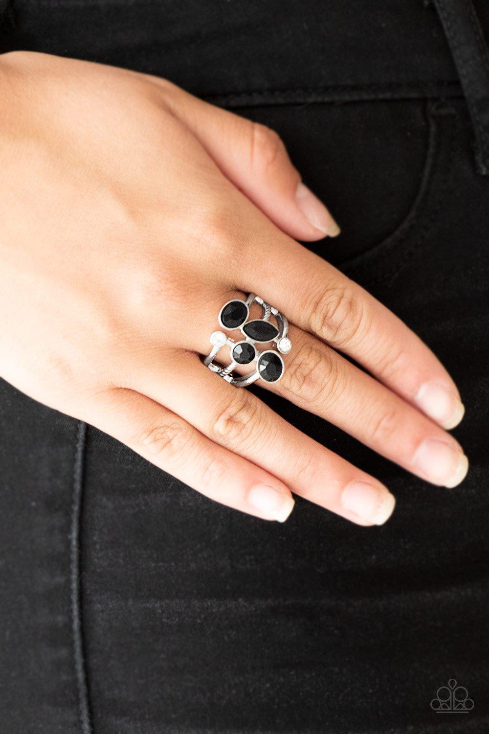 Metro Mingle Black and White Rhinestone Ring - Paparazzi Accessories - model -CarasShop.com - $5 Jewelry by Cara Jewels