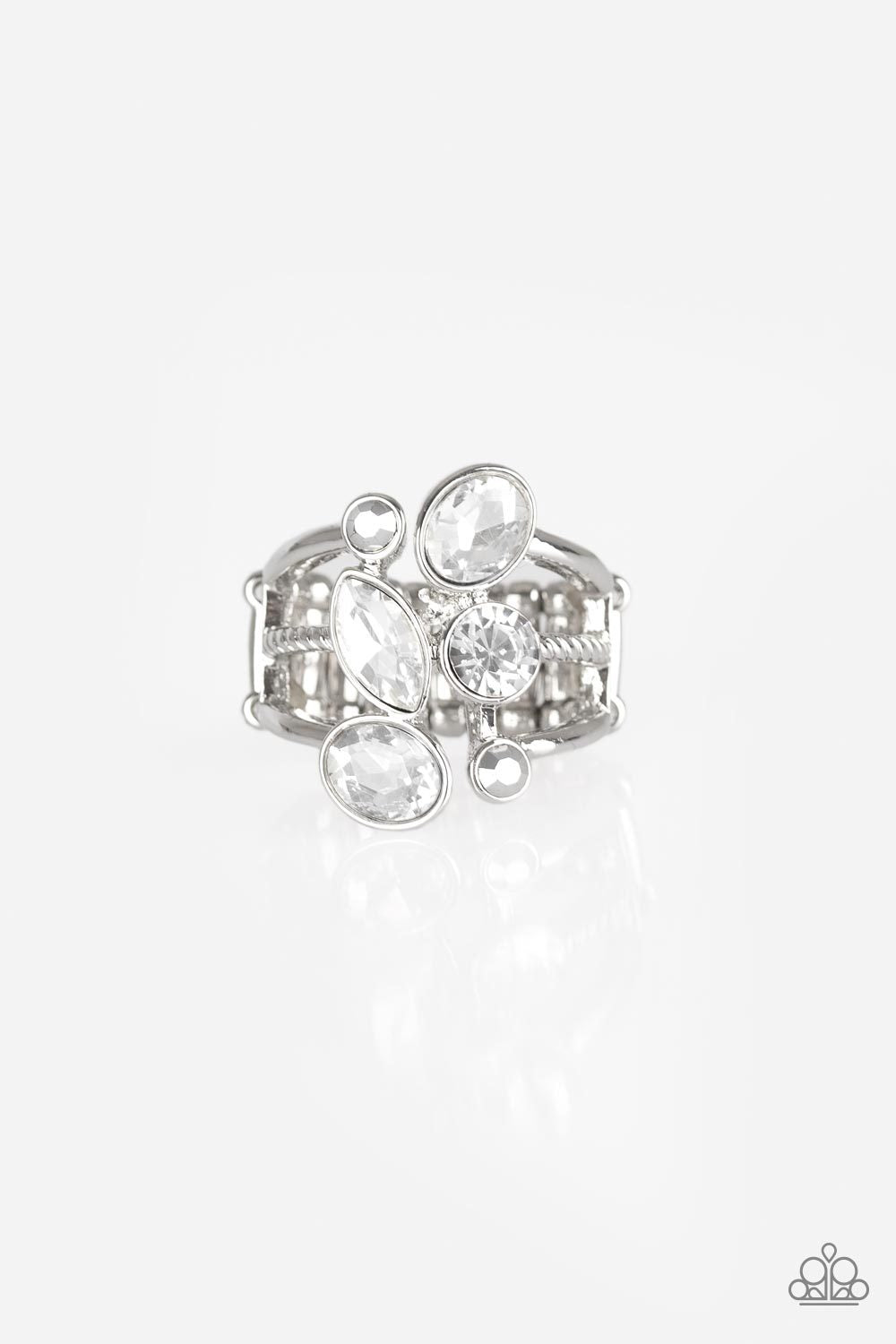 Metro Mingle Silver and White Gem Ring - Paparazzi Accessories-CarasShop.com - $5 Jewelry by Cara Jewels
