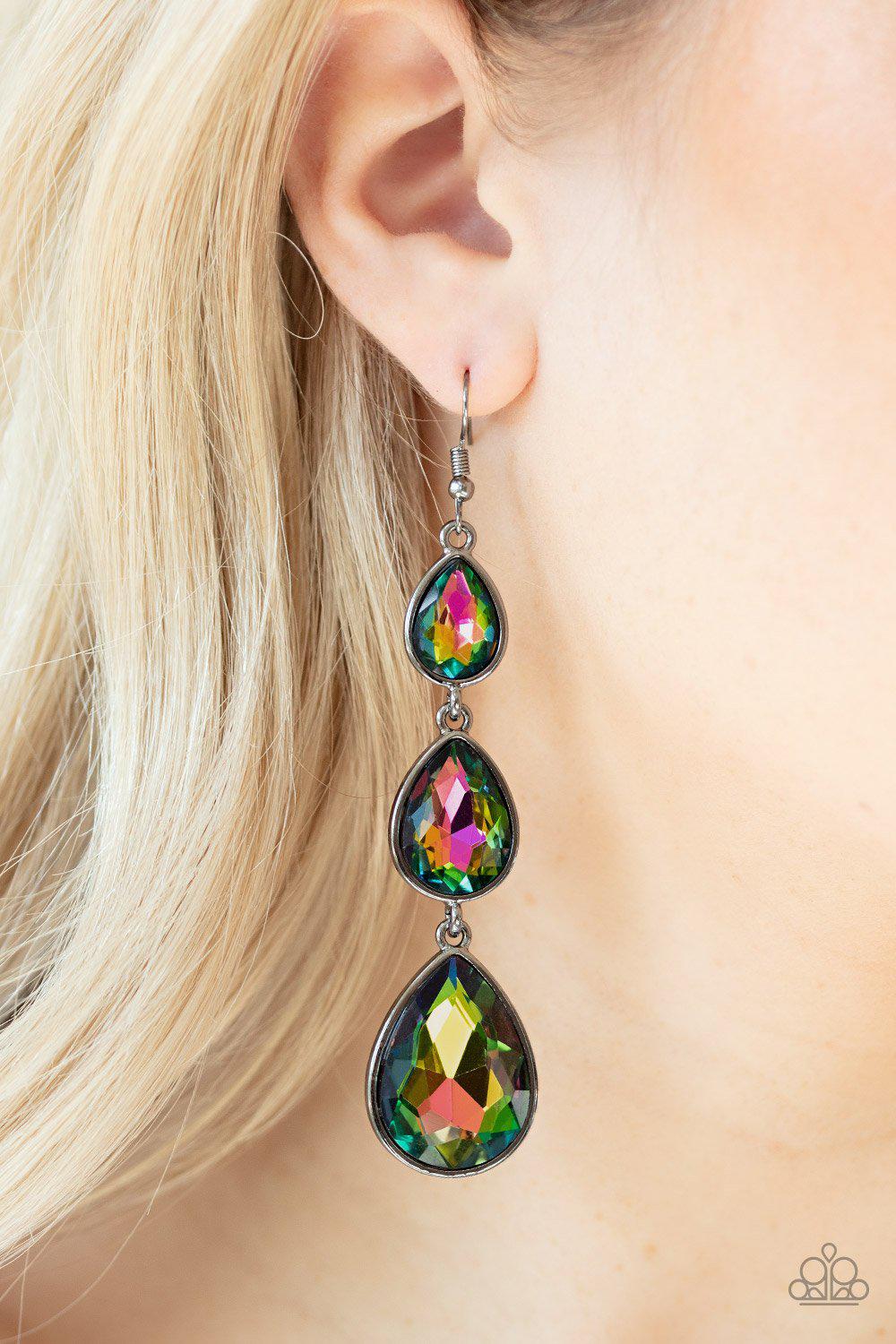 Metro Momentum Multi-color Rainbow Gem Earrings - Paparazzi Accessories-CarasShop.com - $5 Jewelry by Cara Jewels