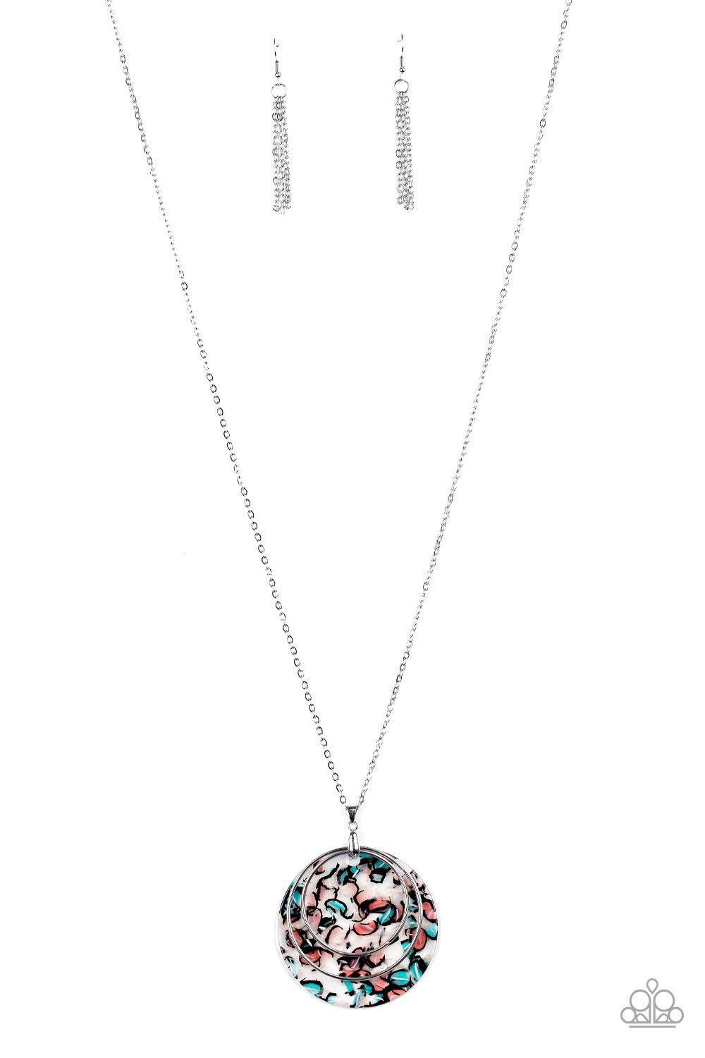 Metro Mosaic Multi-color Blue and Pink Acrylic Pendant Necklace - Paparazzi Accessories-CarasShop.com - $5 Jewelry by Cara Jewels